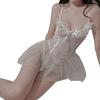 Lace Lingerie Chemise See Through Tulle Nylon Charming Exotic Lace Nightgown for Honeymoon White Free Size