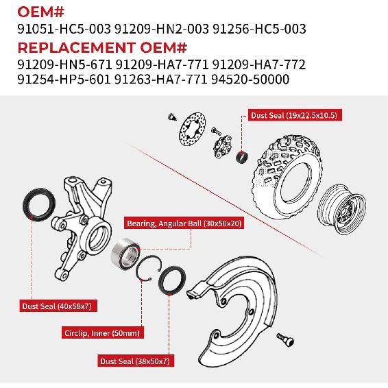 Front Wheel Bearings Seals For Honda FourTrax 300 Rancher 350 400 420 Only For 4X4, OEM# 91051-HC5-003 91209-HN2-003 91256-HC5-003