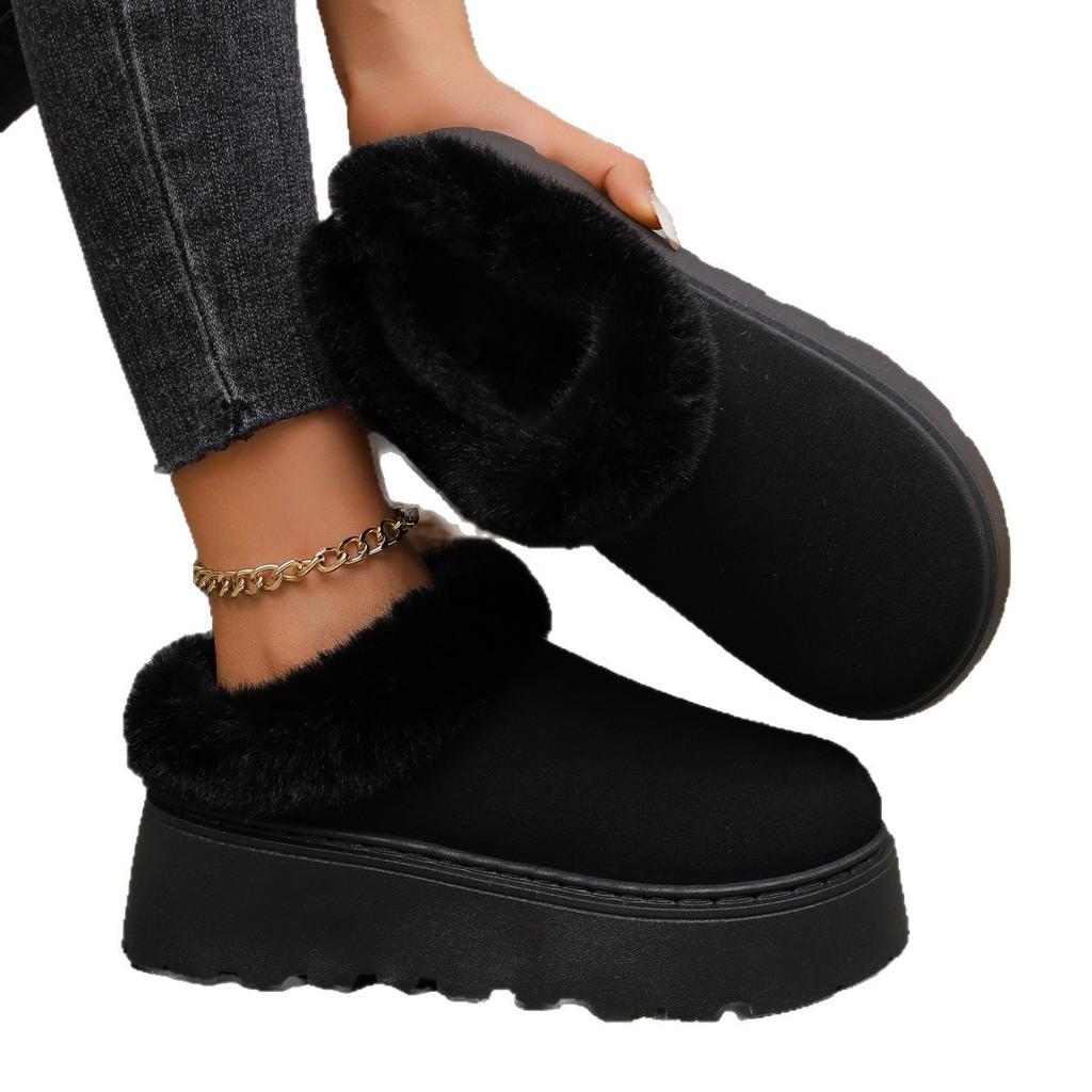 Thick-soled Heightened Snow Boots, Toe Slippers, Women's 2025 New Winter Plush Cotton Slippers