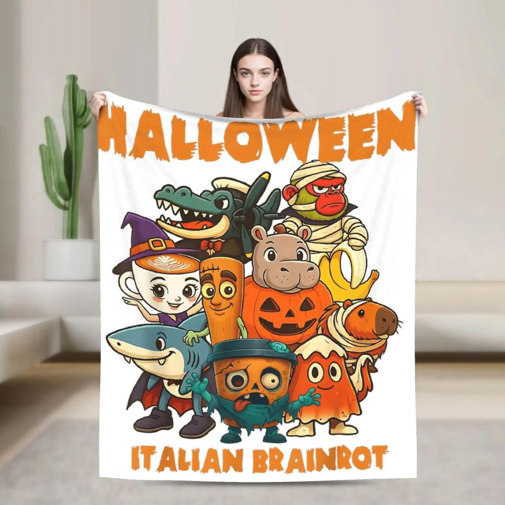Italian Brainrot Cappuccino Assassino Cool Design Plush Flannel Throw Blanket for Living Room Soft Bedspread for Boys and Girls
