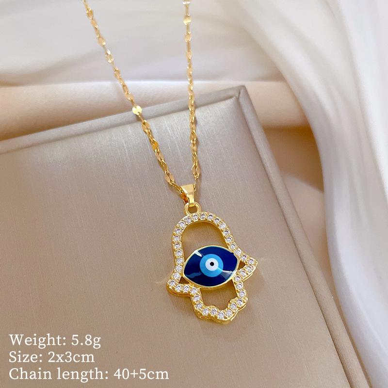Heart Evil Blue Eye Necklace for Women Turkish Gold Color Pendant With Crystal Woman's Collars 45cm Long Stainless Steel Chains