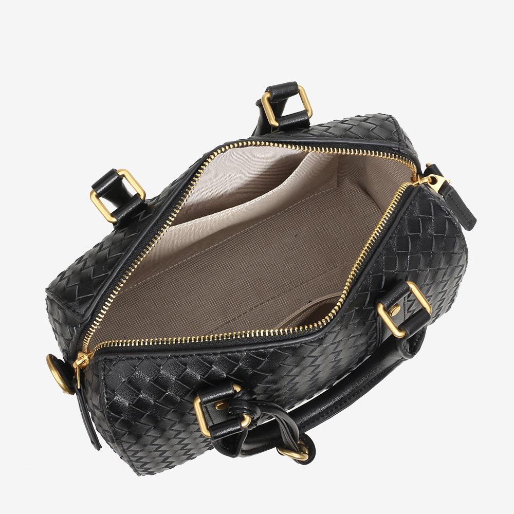 Woven Cowhide Boston Pillow Bag Handcrafted Stylish Commuter Shoulder Crossbody Handbag