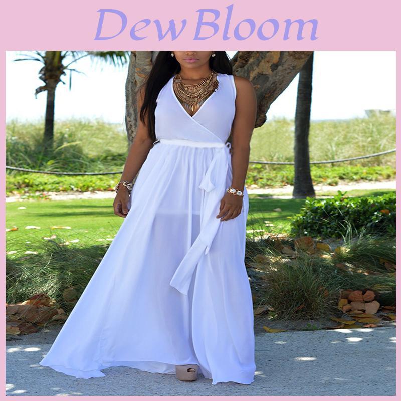Abito Estivo Lungo Floreale Sexy da Donna con Scollo a V Bellissimo Maxi Abito da Vacanza Estiva