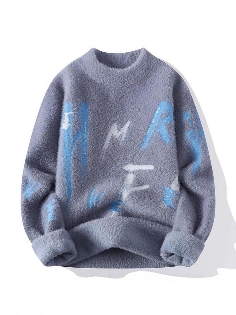 Men's Mink Velvet Half-High Collar Sweater - Autumn/Winter Fleece-Lined, Thick, Warm, Soft Fluffy Yarn.