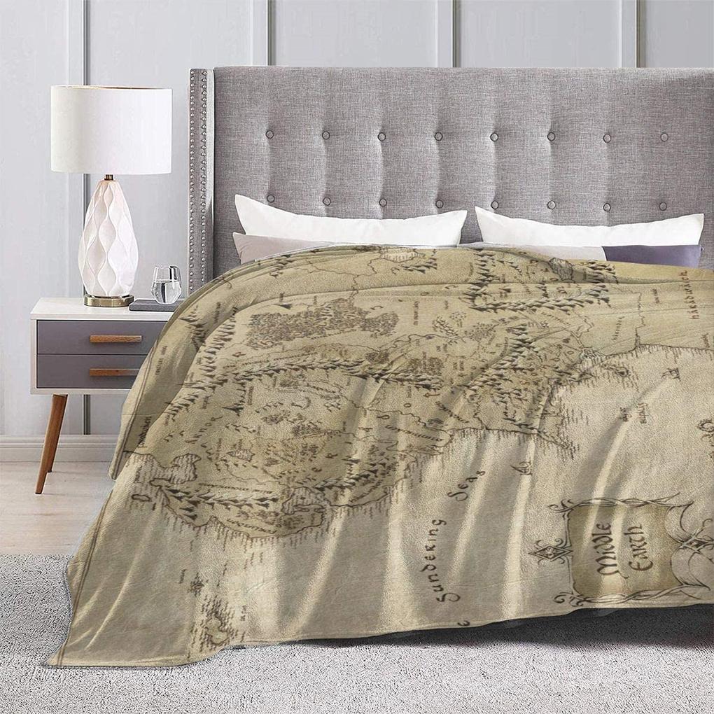 150*200cm Fade Resistant Middle Earth Map Lord Of Ring Style Blanket Warm Fur Plush Throw Blanket Soft Velvet Blanket