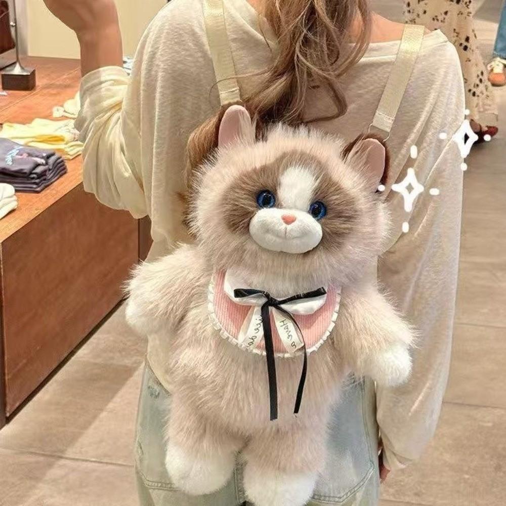 Soft Plush Plush Ragdoll Cat Backpack Simulated Ragdoll Cat Crossbody Bag Travel Storage