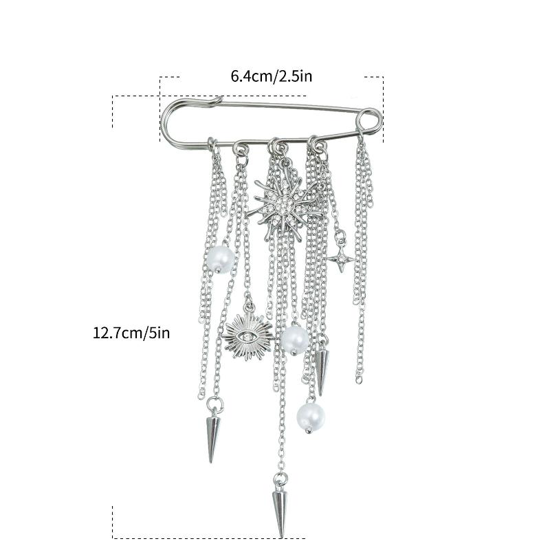 Metal Chain Tassel Brooch Pin Punk Rock Multi Functional Pin For Jacket Denim Alter Pants Hem Shortener Decoration