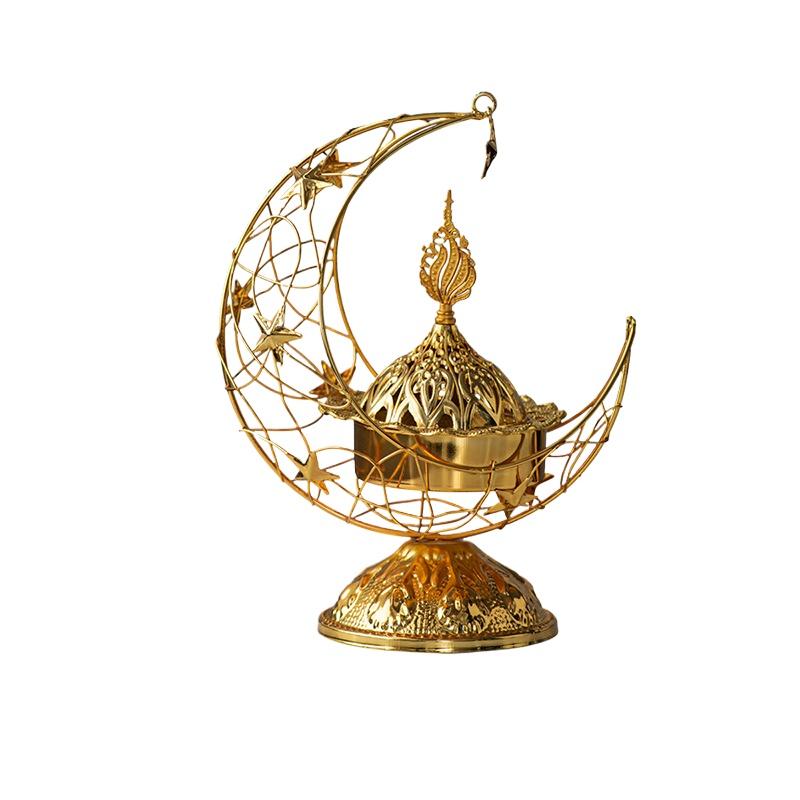 Handlicher Halbmond-Räuchergefäß aus Metall für den Nahen Osten, schwarzgoldene Farbe, Desktop-Aromatherapieofen für das Wohnzimmer
