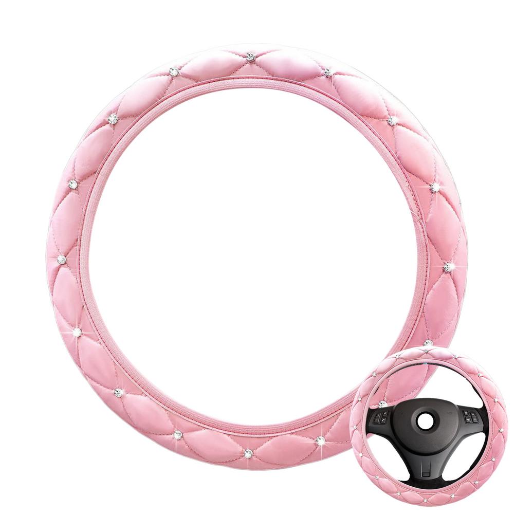 

Чехол для автомобильного колеса со стразами, протектор рулевого колеса автомобиля с хрустальными стразами, противоскользящий, протектор рулевого колеса автомобиля розовый
