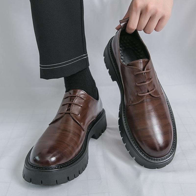 Luxury Men's Plus Size Leather Shoes Man Round Toe Thick-Soled Height Increase Lace-Up Formal Business Wedding Work Men Shoes