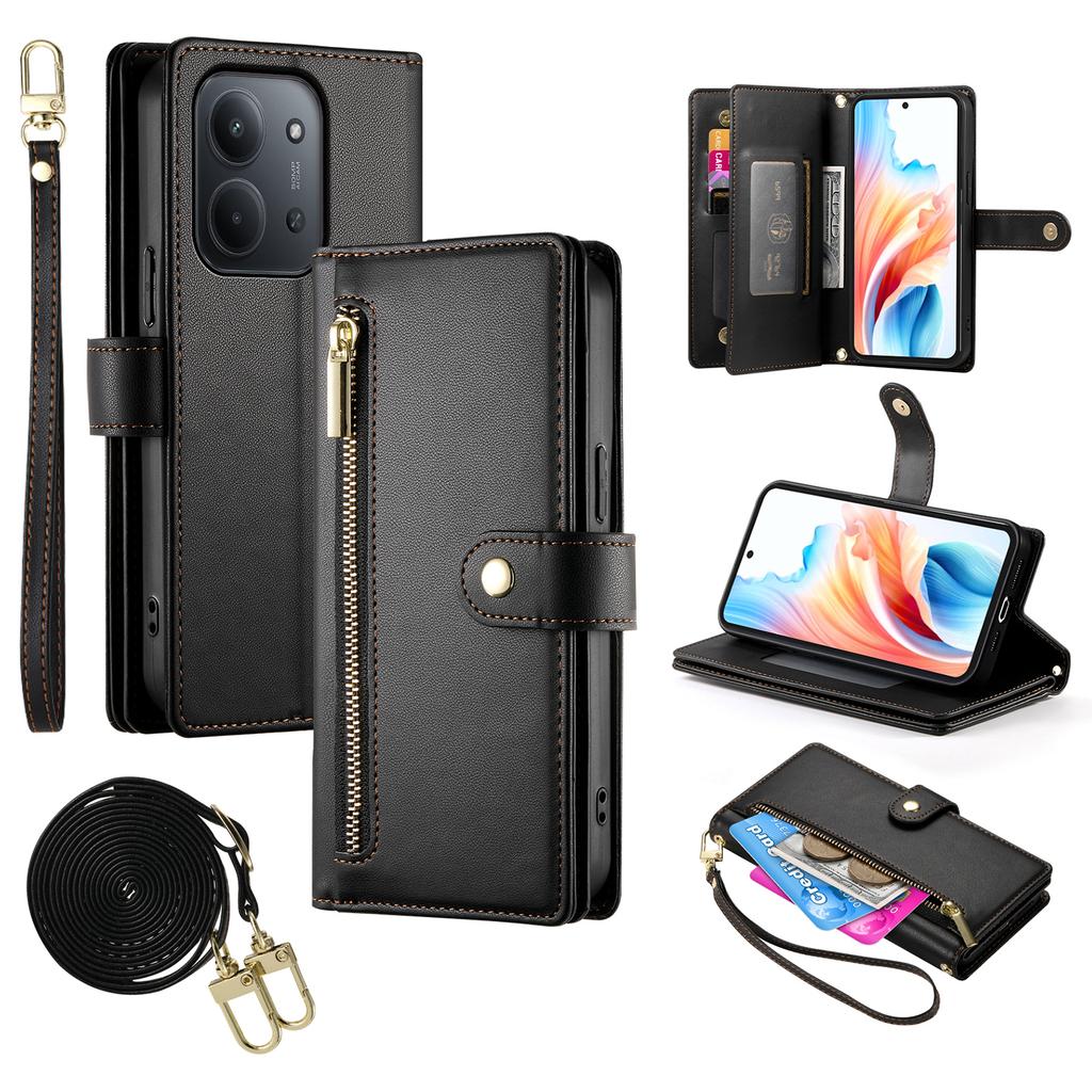 For Xiaomi Redmi 15C 5G (EU) (173mm)/4G (EU) (173mm) Case Zipper Pocket Wallet Leather Phone Cover with Straps