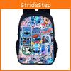 Stitch Backpack For Kids 16in Cartoon Polyester School Bag For Boys And Girls