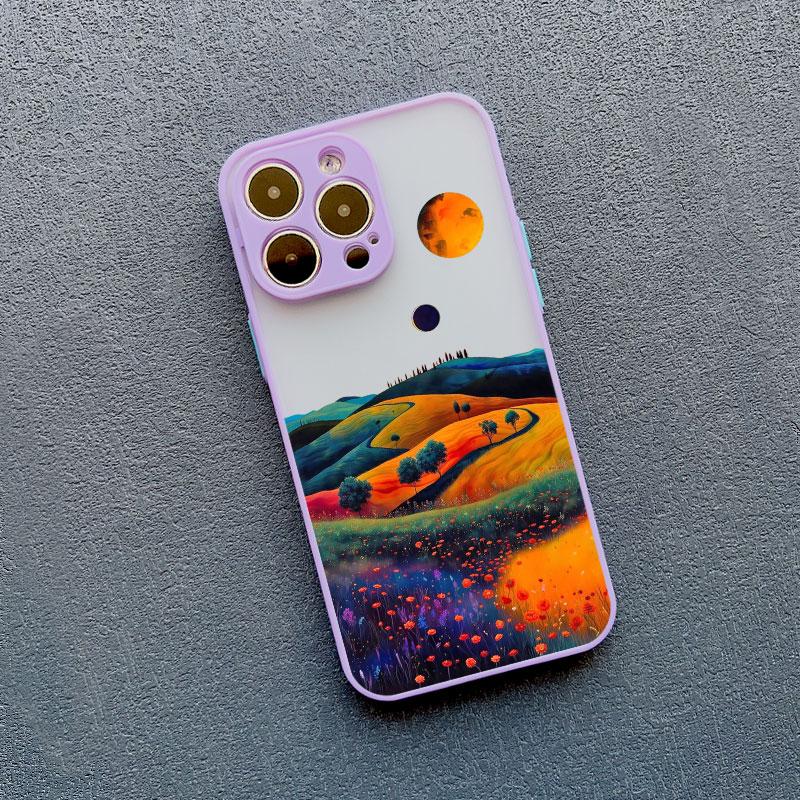 Yellow Sunset Mountain Phone Case For iPhone 16 14 15 11 12 13 Pro Max Mini XR X XS 7 8 Plus SE Natural Scenery Shockproof Cover