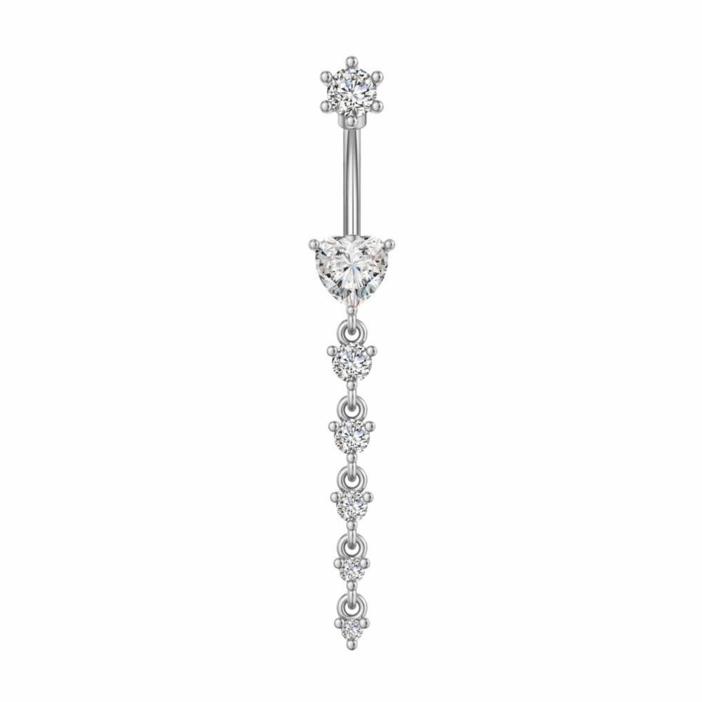 Copper Zircon Belly Button Ring Long Dangled Body Jewelry Sexy Stainless Steel Navel Piercing Men