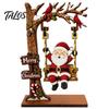 Xmas Gift for Family Christmas Wooden Ornaments, Santa Snowman Figurine with Moving Festive Fireplace Ornaments Swing, Rustic Holiday Tabletop