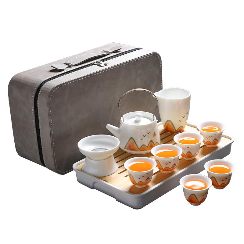 

Wanli Shanhe Gift Tea Set Suet Jade Portable Tea Set Kuaike Cup Business Annual Meeting Souvenir