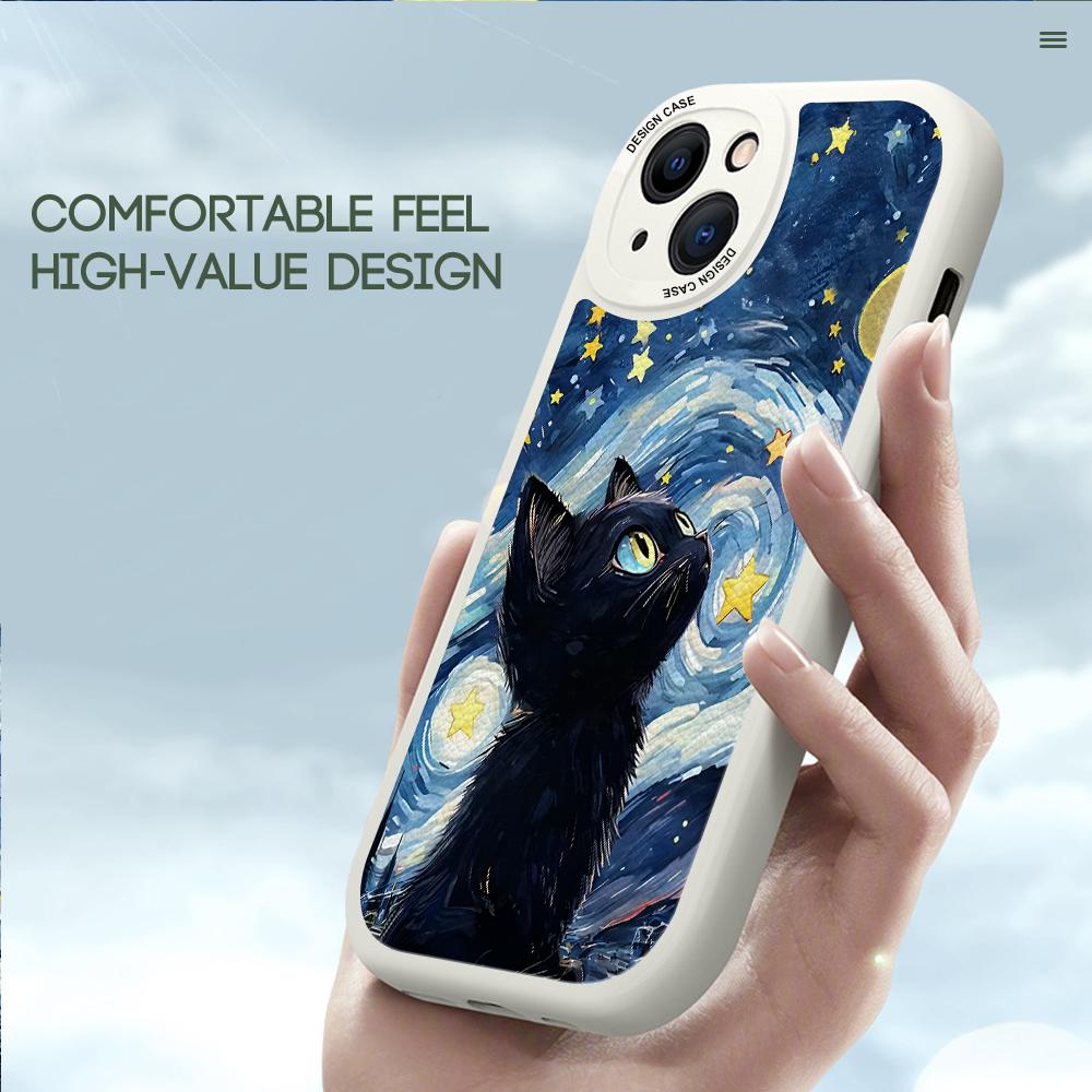 Süße schwarze Katzenmuster-Volllinsenschutz-PU-Leder-Telefonhülle für Samsung S24 S23 S22 S21 Plus Ultra S23 FE Redmi Note 13 12 11 Pro Xiaomi
