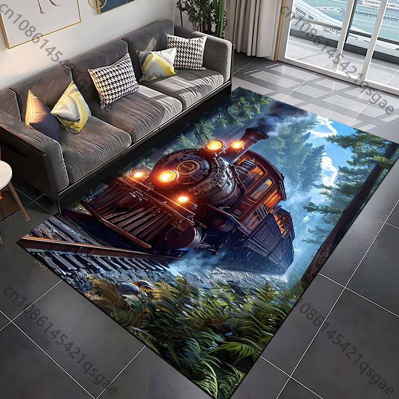 Retro Steam Train Pattern Rug Carpets for Bedroom Living Room Bathroom Mat Creative Door Mat Cloakroom Home Decor Area Rug