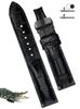 [vinacreations] 21mm Black Crocodile Watch Strap with D-Buckle, Men's Crocodile Replacement Watch Band with Quick Release Spring Bar, Black Wristband,