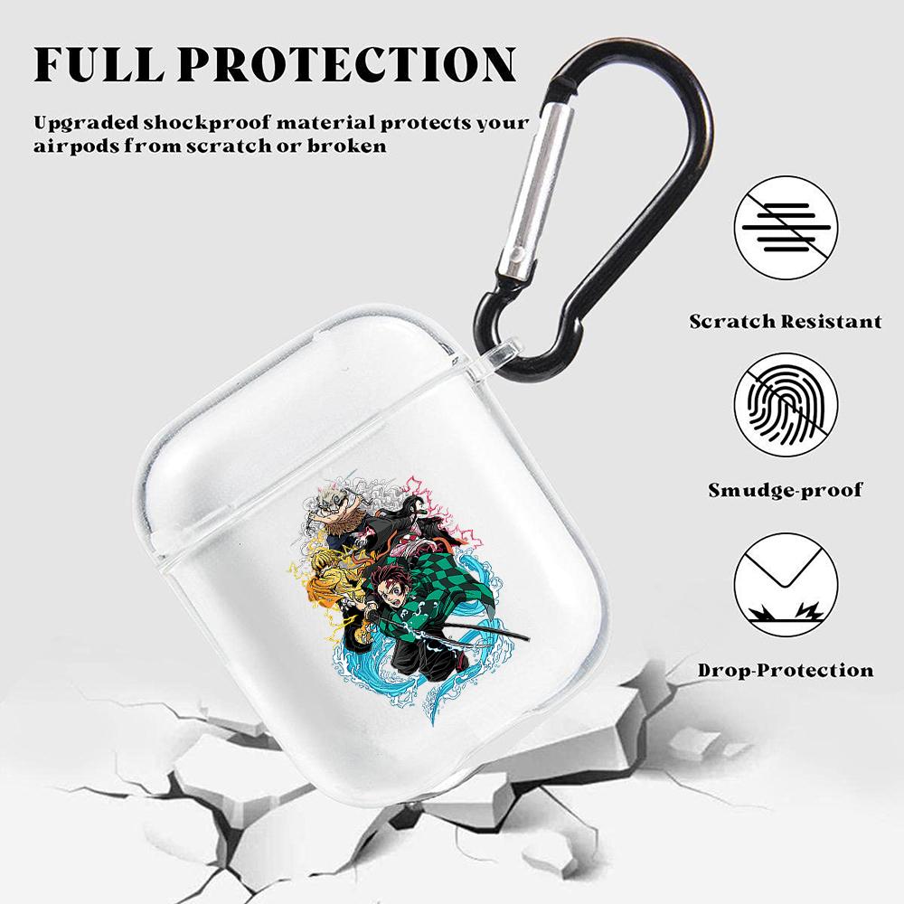 Demon Slayer Nezuko Zenitsu Tanjirou Transparent Airpods-veske for Funda Airpods 2/1-deksel Kimetsu No Yaiba Soft TPU-veske Coque