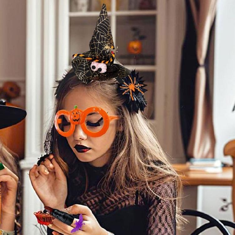 Festival Halloween Witch Hat Hairband with Mesh for Women Men Cosplay Spiderwebs Wizard Caps Headband Costume Accessory