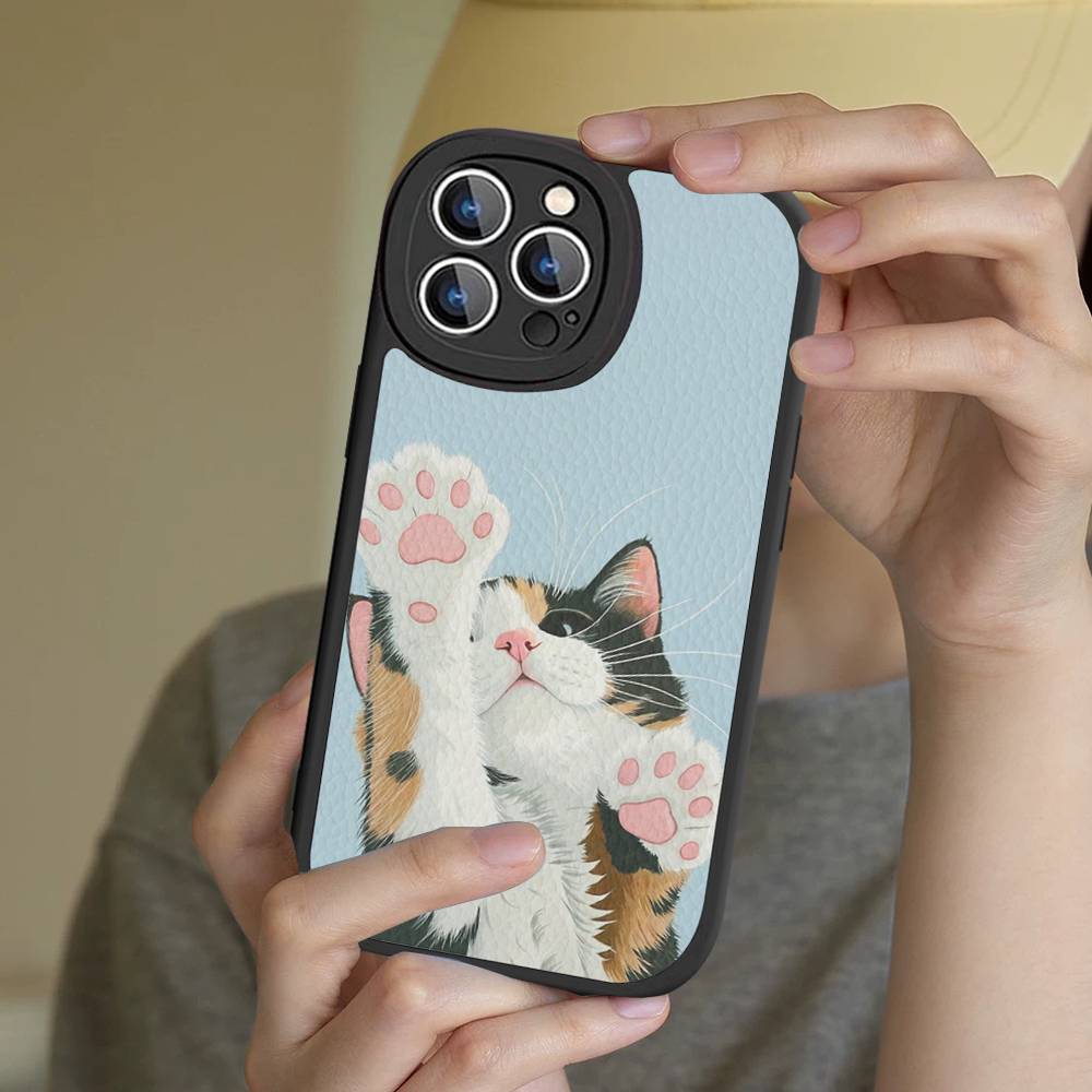 A Cute Comic Cat Phone Case For IPhone 16 15 14 13 12 11 Pro Max Plus Leather Cover