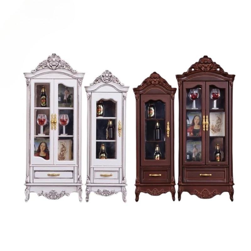 Casa de muñecas 1/12 Armario de almacenamiento de simulación vintage Armario de exhibición Modelo Casa de muñecas Sala de estar Armario de vino Decoración de muebles Juguete