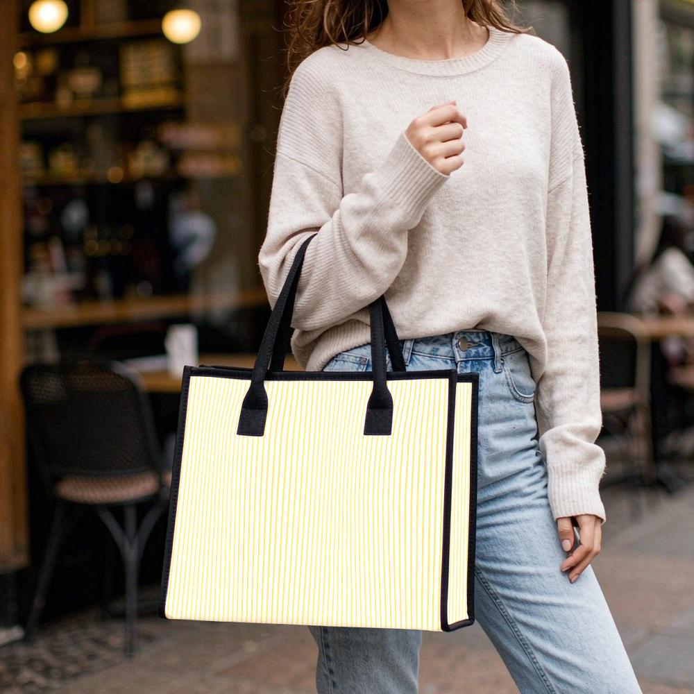 Striped Canvas Tote Bag Large Capacity Daily Commuter Shoulder Bag for Women
