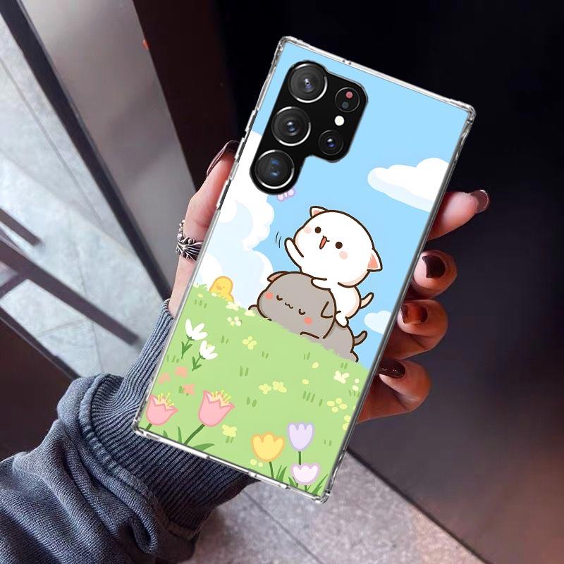 Cute Peach Goma Cat Phone Case For Samsung Galaxy S26 S25 Edge S24 S23 Ultra S22 Plus S21 S20 FE Soft TPU Back Cover Funda Galax