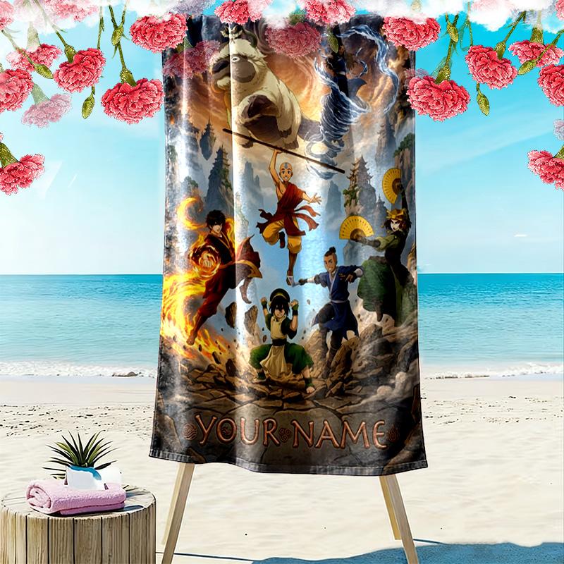 Name Custom TEAM AVATAR Cartoon Print Beach Towel, Large Soft Quick Dry Towel for Beach Camping Swimming