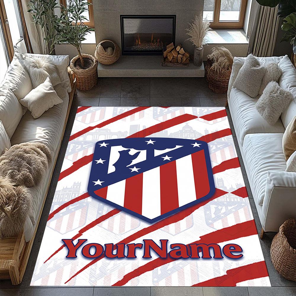 Atletico Madrid Personalized Text Floor Mat Suitable for Playrooms Foyer Game Room Dormitory Antislip Carpet Decorate Offices Birthday/Christmas Gift