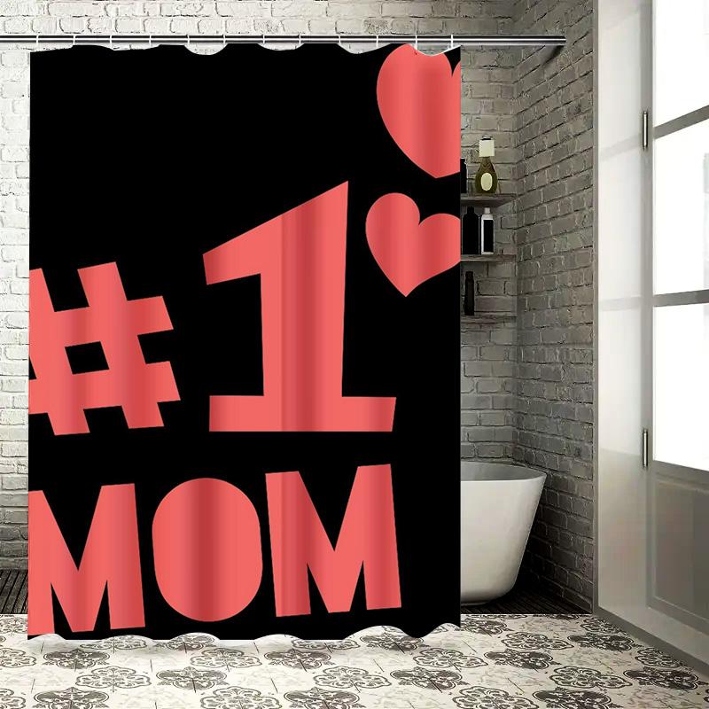 #1 Mom Heart Print Shower Curtain For Bathroom Decor W60H190(CM)-1 Pcs