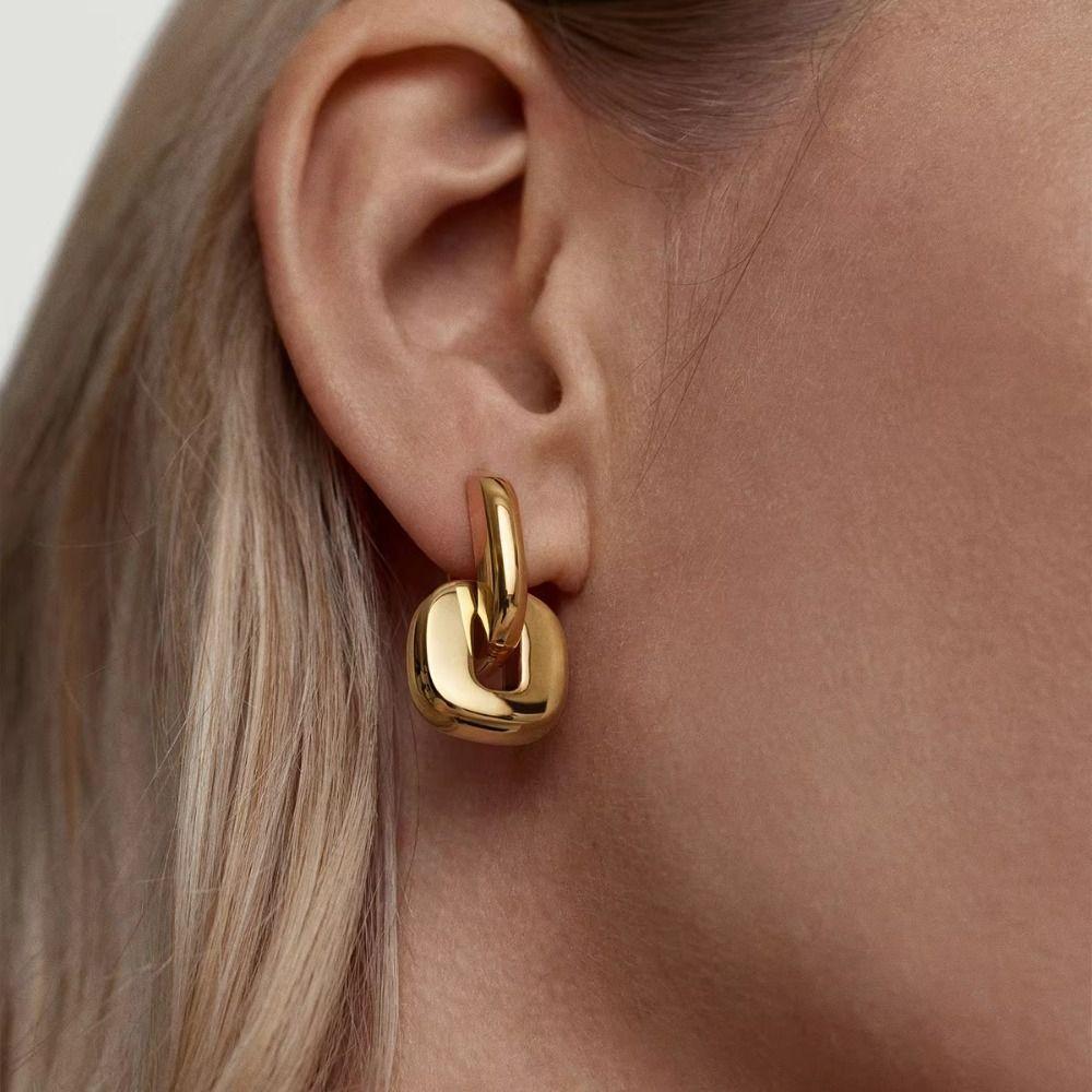 Oval Shape Gold Plating Earrings Copper Base U-Shaped Earrings Drop Earrings  Patchwork Design