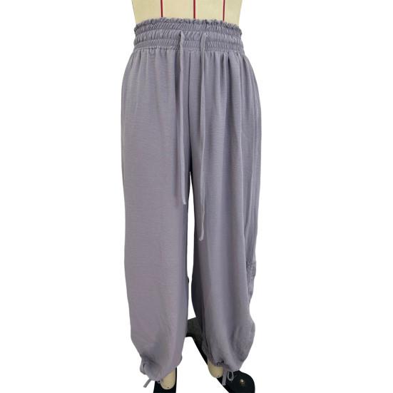 Women Bloomers High-Drape Side Shirring Wide Leg Pants with Elastic Waistband Adjustable Drawstring Pure Color Casual