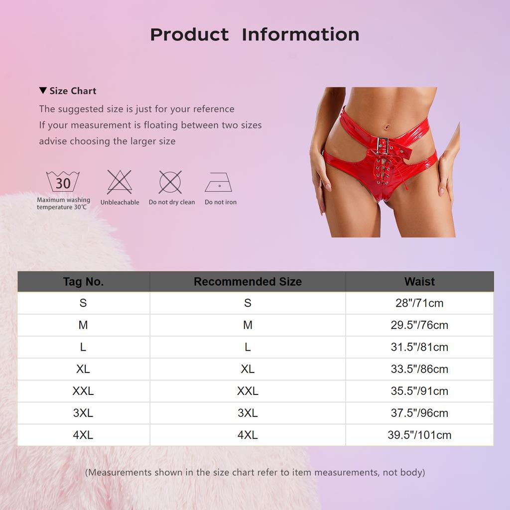 Women Wet Look Patent Leather Briefs Cutout Lace-up Latex Panties Booty Shorts Lingerie Underwear Rave Party Pole Dance Clubwear