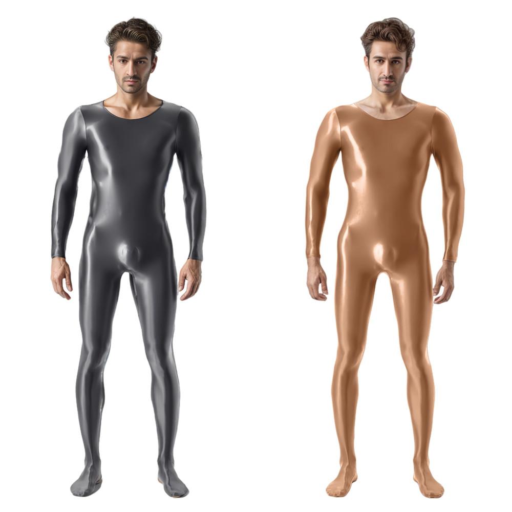 Body Sexy Uomo Colore Caramella Lucido Oleoso Modellante Macchia Liscio Trasparente Collant Elastico Leotard Fitness Abbigliamento da Cameriera