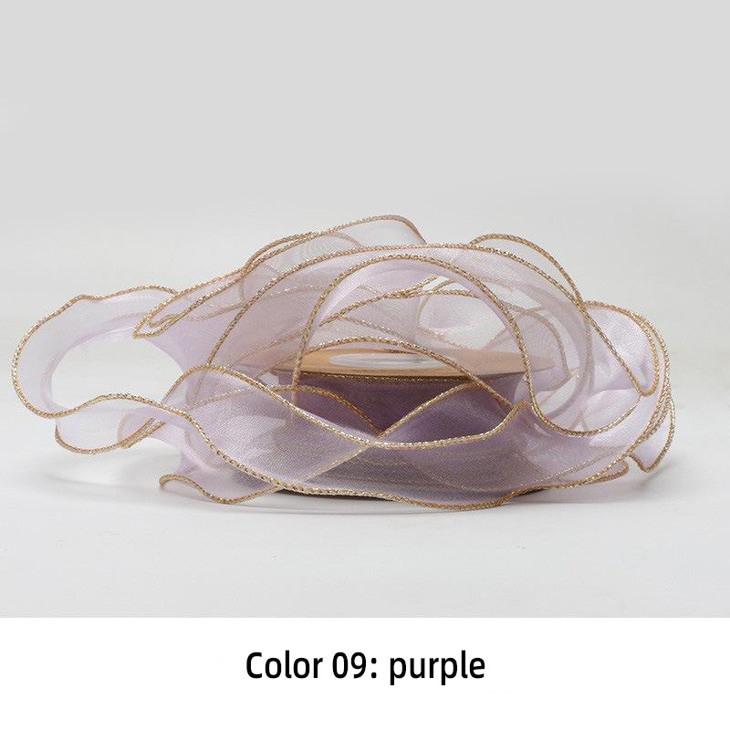 

10Yards 40mm Golden Wavy Edge Chiffon Ribbon DIY Accessories Ribbon for Bows Bouquets Gift Wrapping Sewing Clothes Materials 40mm-10yards фіолетовий