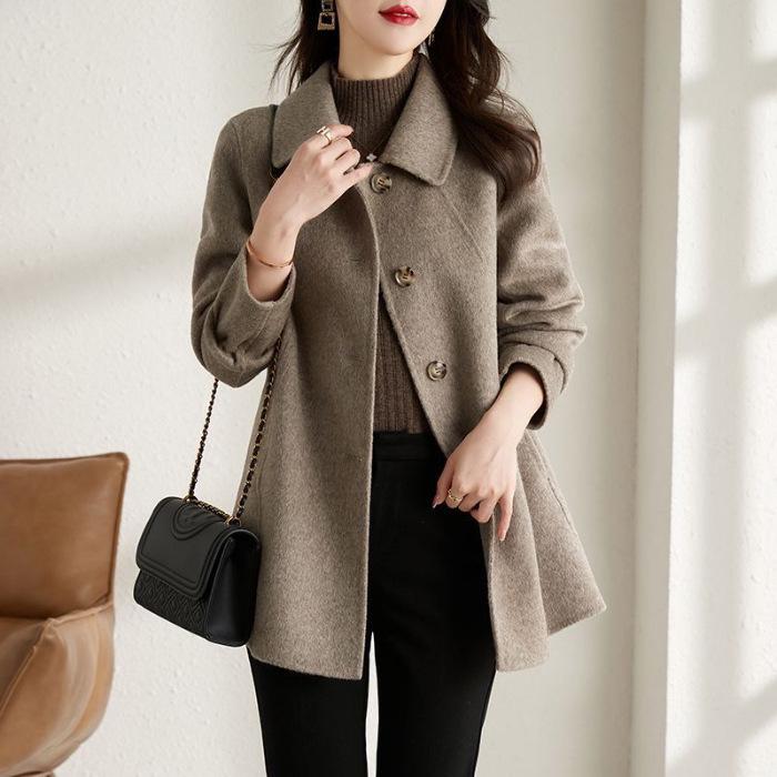 2026 Autumn/Winter Mid-Length Slimming Wool Coat with Lapels for Petite Women M