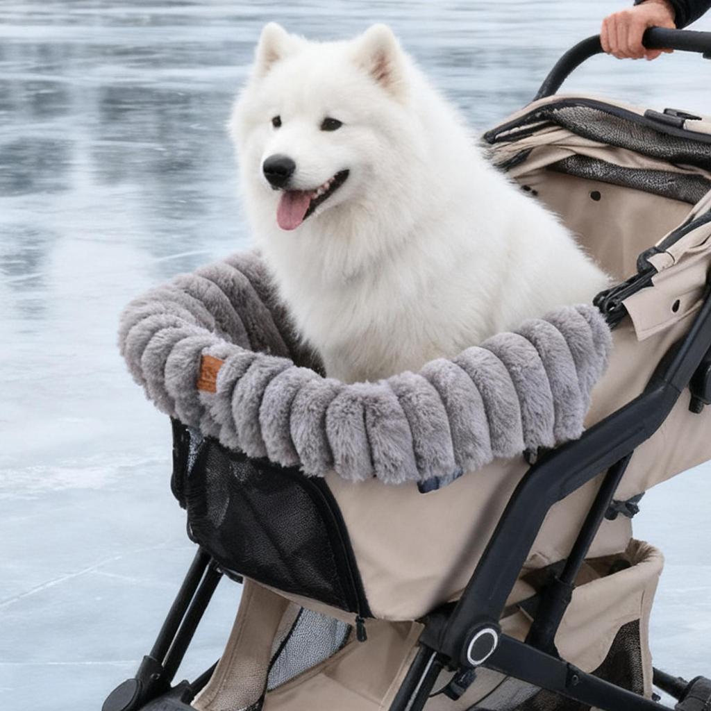 Dog Stroller Mat Washable Plush Warm Blanket Magnetic Buckle Stroller Cushion Cover For Pets For Outdoor Indoor Travel Cats