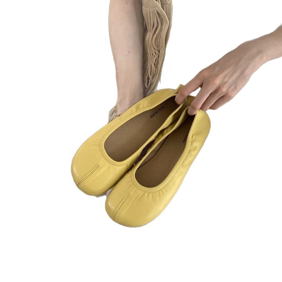 2025 spring and autumn new soft leather one-pedal flat-soled single shoes women's comfortable soft-soled small leather shoes simple square-headed gr