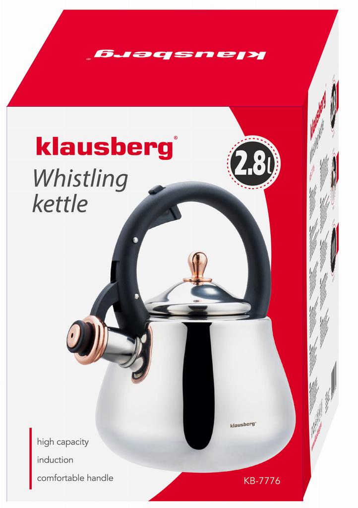 Czajnik stalowy na gaz 2.8L indukcja tradycyjny srebrny błyszczący KLAUSBERG KB-7776