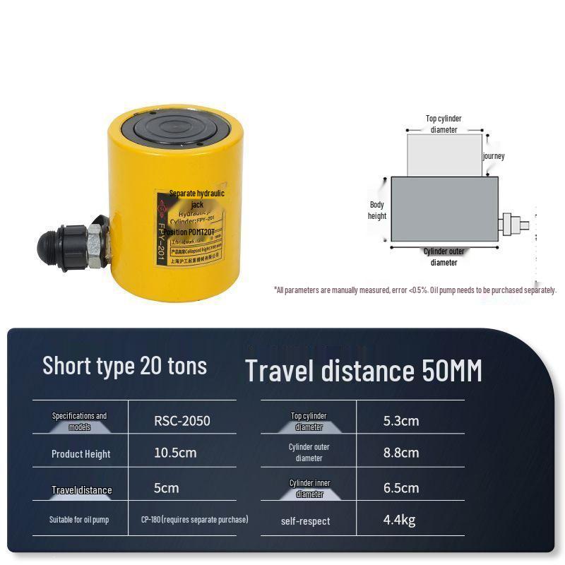 Split Ultra-Thin Hydraulic Cylinder: 5T, 10T, 20T, 30T, 50T, 100T - Extended and Short Types