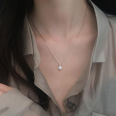 925 Sterling Silver Geometric Water Drop Necklace Female Simple Clavicle Chain Fashion Temperament Pendant Jewelry Shiny Zircon