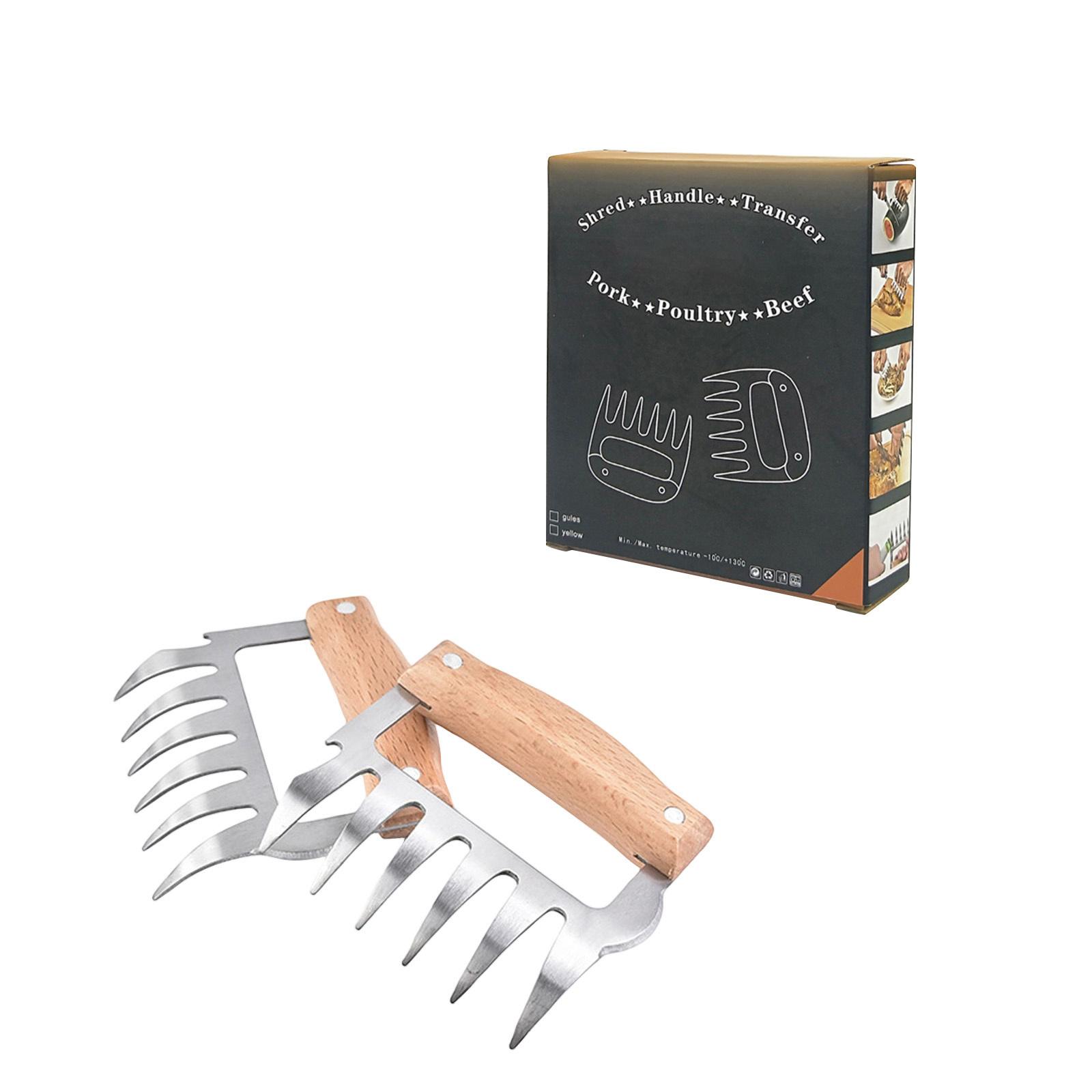 Meat Handler Shredder Claws Set Of 2 - Wood Stainless Steel BBQ Pulled Pork For Shredding Handing Carving Food One Size