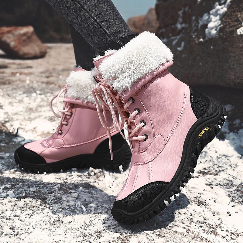 Women's Padded Thickened Warm Non-tired Feet Thick Soles Heightened Comfortable Waterproof Non-slip Sports and Leisure Snow Boots Cotton Shoes
