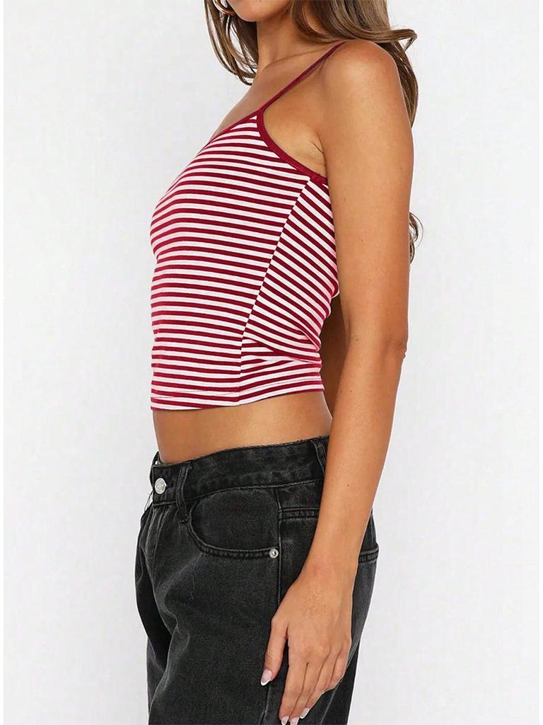 Retro Striped Low-Cut High-Waist Slim-Fit Women's Crop Vest - 2026 Spring/Summer Collection