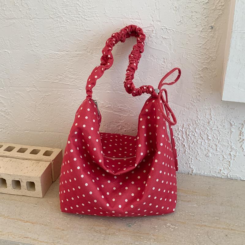 Stippen Canvas Schoudertas voor Dames met Verstelbare Riem en Ruim Ontwerp