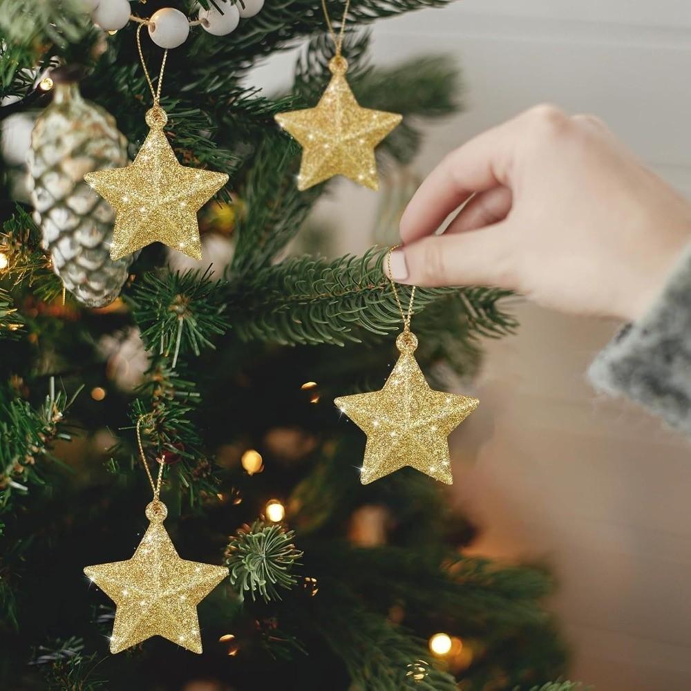 6Pcs DIY Christmas Tree Hanging Pendant Gold Glitter Xmas Tree Decoration Home Navidad Decor