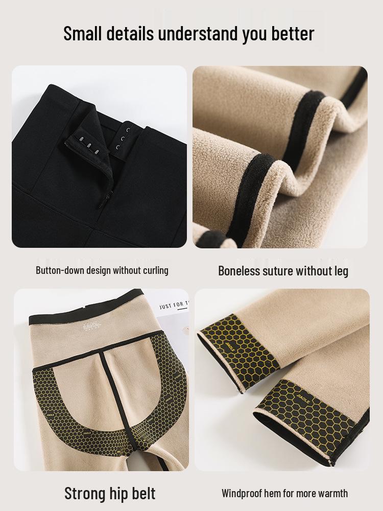 Women's High-Waist Zipper Tummy Control Pants with Shark Skin Texture - Autumn/Winter Velvet Bodycon Base Layer