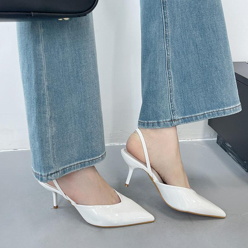 Fashion Fashion Pointed Toe Women Thin Heels Sandals Shoes Shallow Ladies Heeled Sandals Slides Female Mules Pumps Big Size 43